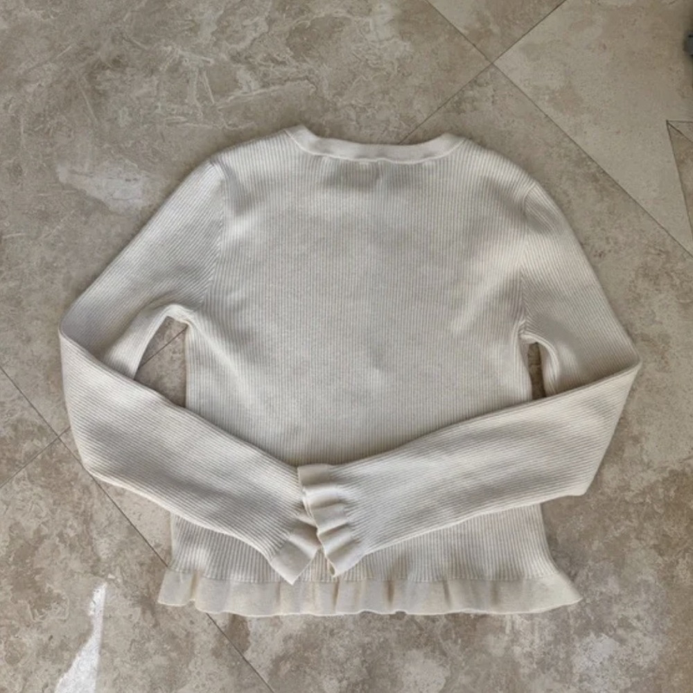 Women's Cream Ruffled Button-Front Ribbed Sweater - Picture 2 of 2